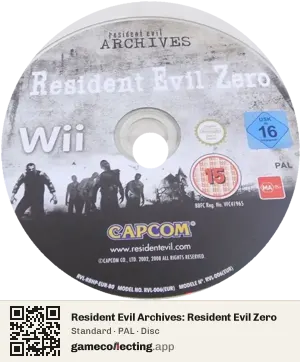 Resident Evil Archives: Resident Evil Zero Nintendo Wii, PAL disc