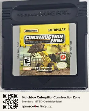 Matchbox Caterpillar Construction Zone Game Boy Color, NTSC cartridge label