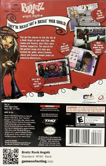 Bratz: Rock Angelz Nintendo GameCube, NTSC box back