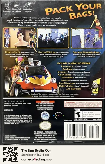 The Sims Bustin' Out Nintendo GameCube, NTSC box back