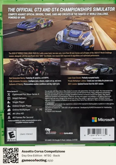 Assetto Corsa Competizione Xbox Series X, NTSC box back