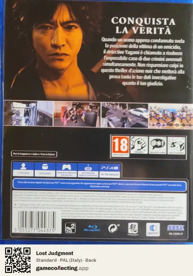 Lost Judgment PlayStation 4, Italy box back