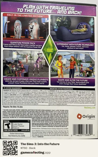 The Sims 3: Into the Future Computer, NTSC box back