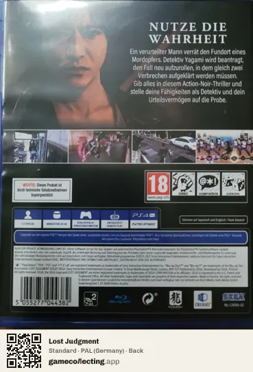 Lost Judgment PlayStation 4, Germany box back