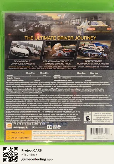 Project CARS Xbox One, NTSC box back