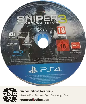 Sniper: Ghost Warrior 3 PlayStation 4, PAL disc