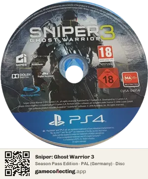 Sniper: Ghost Warrior 3 PlayStation 4, PAL disc