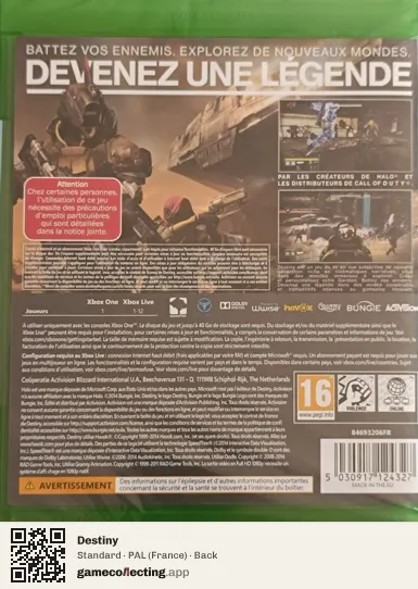 Destiny Xbox One, France box back