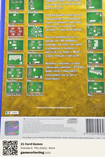 21 Card Games PlayStation 2, Italy box back