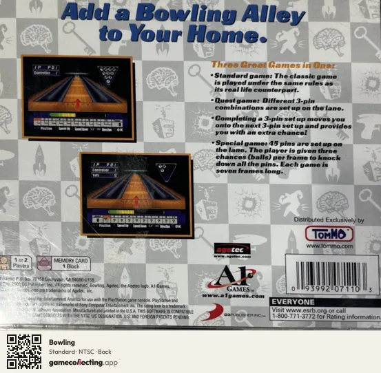 Bowling PlayStation, NTSC box back