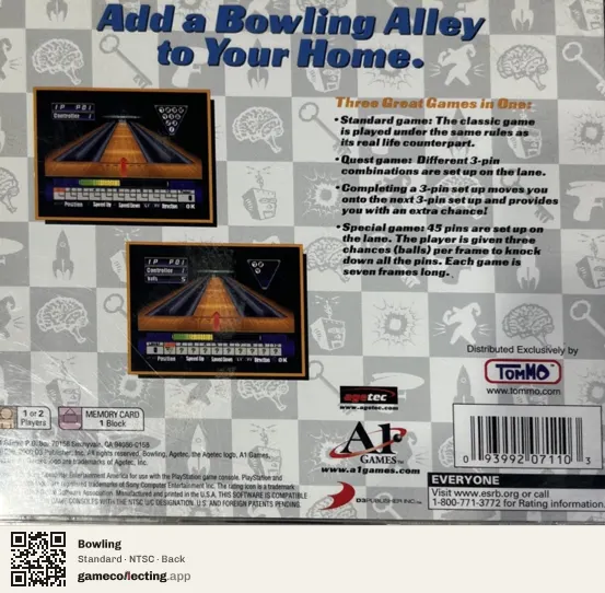 Bowling PlayStation, NTSC box back