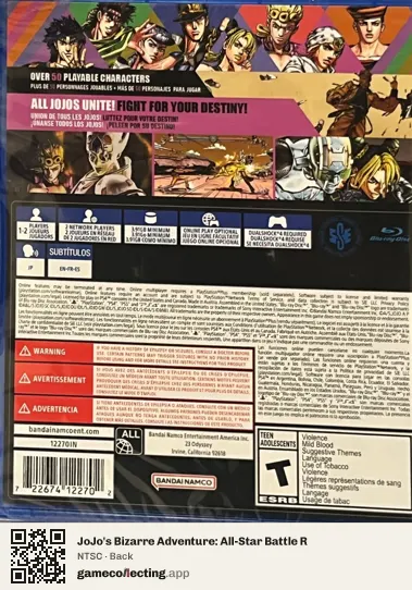 JoJo's Bizarre Adventure: All-Star Battle R PlayStation 4, NTSC box back