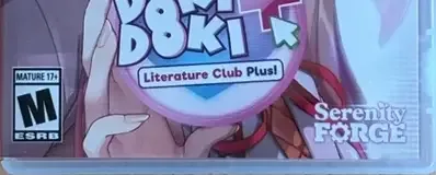 Doki Doki Literature Club Plus!, the ESRB box on its front