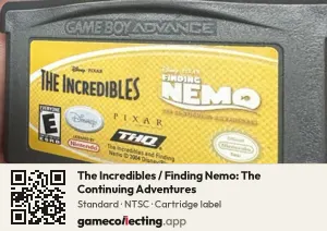 The Incredibles / Finding Nemo: The Continuing Adventures Game Boy Advance, NTSC cartridge label