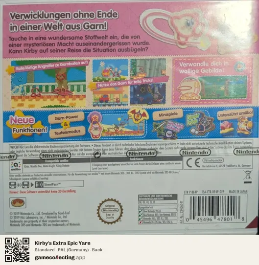 Kirby's Extra Epic Yarn Nintendo 3DS, Germany box back