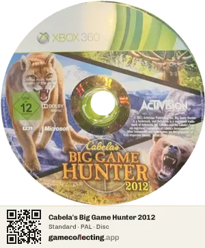 Cabela's Big Game Hunter 2012 Xbox 360, PAL disc
