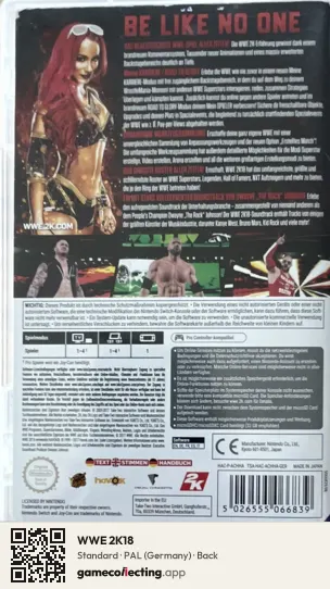 WWE 2K18 Nintendo Switch, Germany box back
