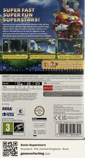 Sonic Superstars Nintendo Switch, United Kingdom box back