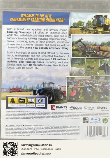 Farming Simulator 15 PlayStation 3, Germany box back