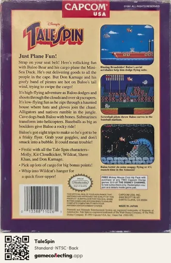 TaleSpin Nintendo Entertainment System, NTSC box back
