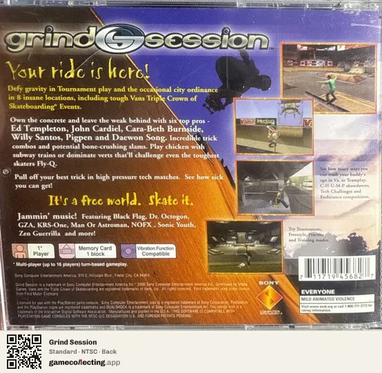Grind Session PlayStation, NTSC box back