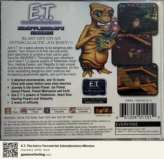 E.T. The Extra-Terrestrial: Interplanetary Mission PlayStation, NTSC box back