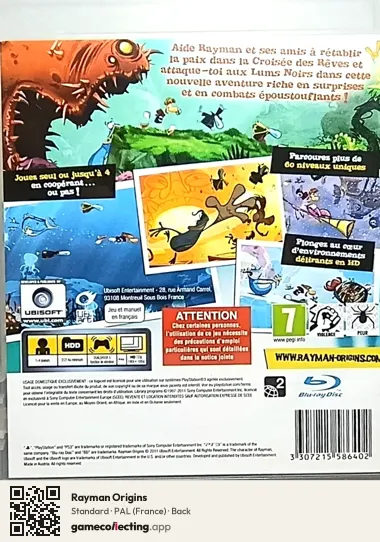 Rayman Origins PlayStation 3, France box back