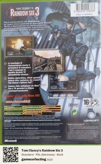 Tom Clancy's Rainbow Six 3 Xbox, Germany box back