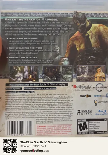 The Elder Scrolls IV: Shivering Isles PlayStation 3, NTSC box back