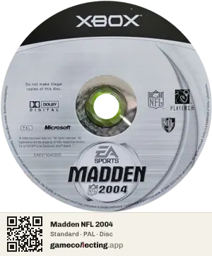 Madden NFL 2004 Xbox, PAL disc