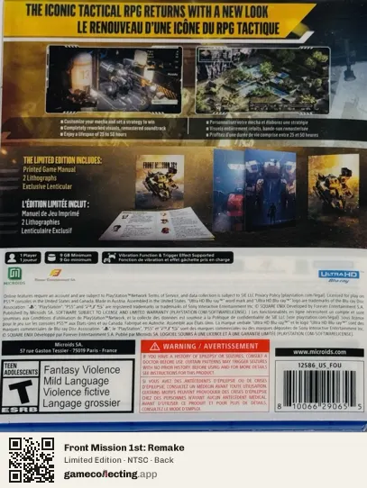 Front Mission 1st: Remake PlayStation 5, NTSC box back