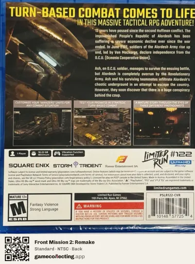 Front Mission 2: Remake PlayStation 5, NTSC box back