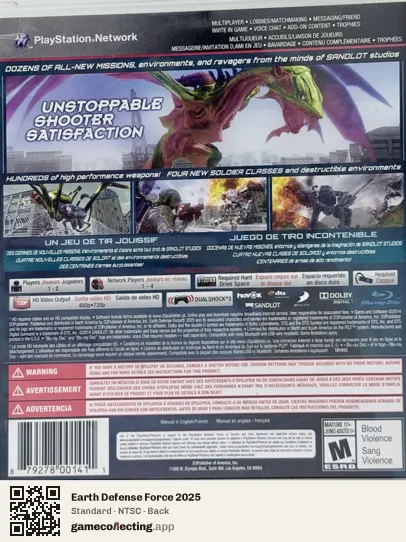 Earth Defense Force 2025 PlayStation 3, NTSC box back