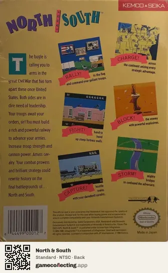 North & South Nintendo Entertainment System, NTSC box back