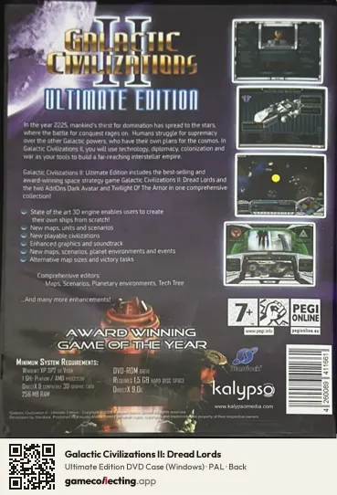 Galactic Civilizations II: Dread Lords Computer, PAL box back