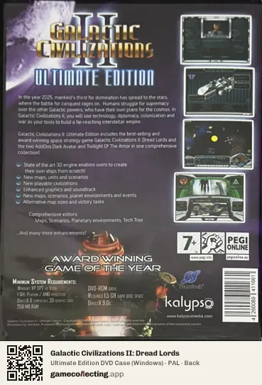 Galactic Civilizations II: Dread Lords Computer, PAL box back
