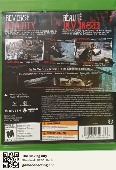 The Sinking City Xbox One, NTSC box back