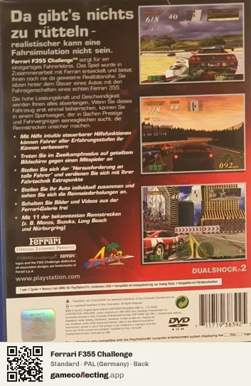 Ferrari F355 Challenge PlayStation 2, Germany box back