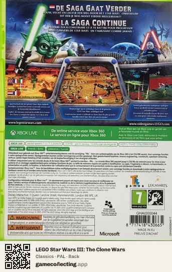 LEGO Star Wars III: The Clone Wars Xbox 360, PAL box back
