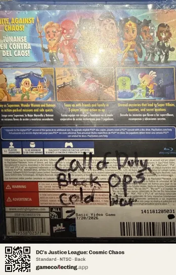 DC's Justice League: Cosmic Chaos PlayStation 4, NTSC box back