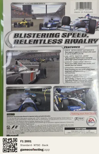 F1 2001 Xbox, NTSC box back