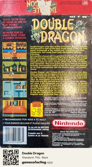 Double Dragon Nintendo Entertainment System, PAL box back