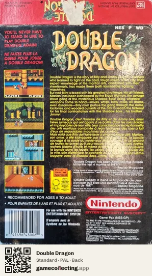 Double Dragon Nintendo Entertainment System, PAL box back