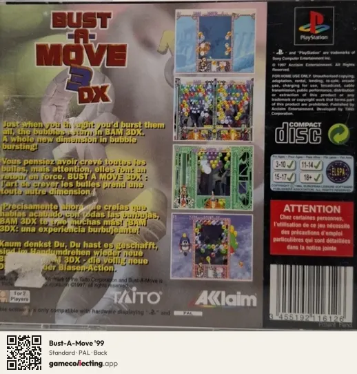 Bust-A-Move '99 PlayStation, PAL box back
