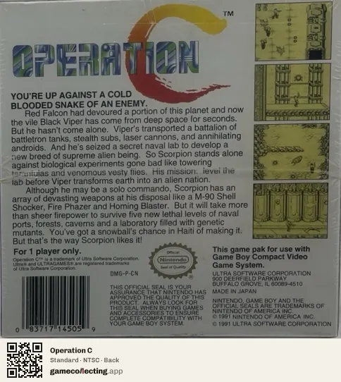 Operation C Game Boy, NTSC box back