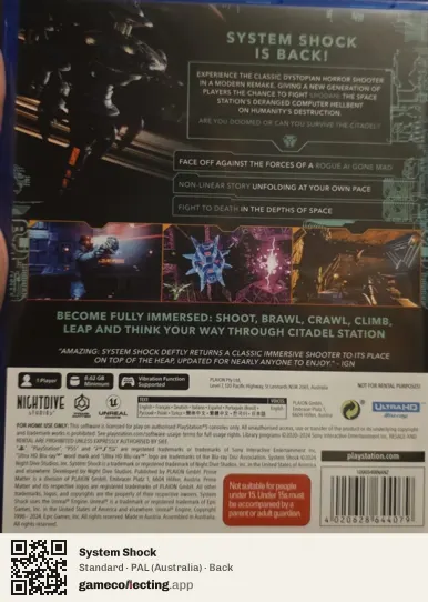System Shock PlayStation 5, Australia box back