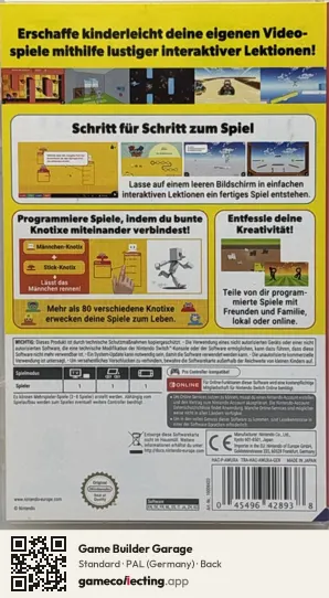 Game Builder Garage Nintendo Switch, Germany box back