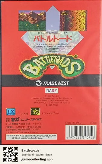 Battletoads Sega Mega Drive / Genesis, Japan box back