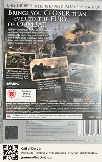 Call of Duty 3 PlayStation 2, United Kingdom box back