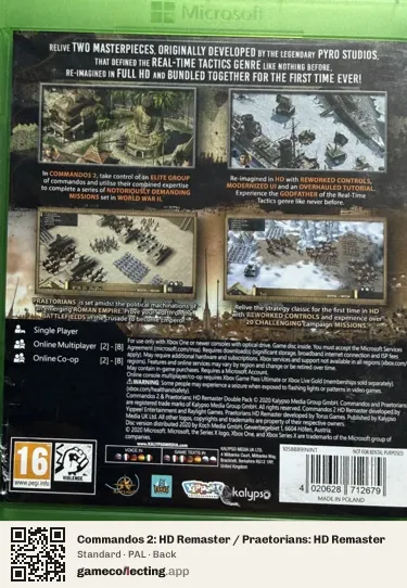 Commandos 2: HD Remaster / Praetorians: HD Remaster Xbox One, PAL box back